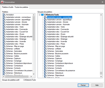 installation palettes outils paramétrage groupe palettes