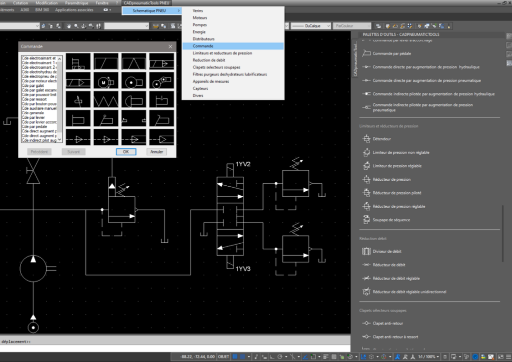 Présentation menu et palettes outils blocs pneumatiques