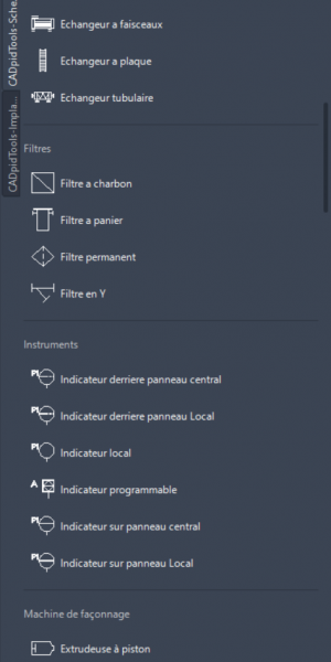 Présentation palettes outils de blocs P&ID